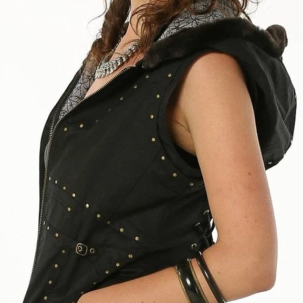 Vest with Faux Fur-Lined Removable Hood